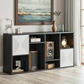 Wooden 8 Cube Storage Organizer, Cubby Storage Organizer with Doors, Multipurpose Cubbies Organizer with Adjustable Shelves, Display Storage Cabinet with Closed Back for Living & Office, Black