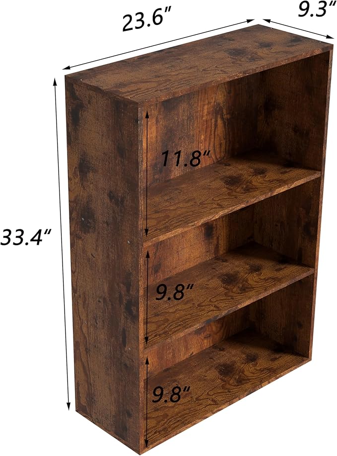 Wooden 3 Cube Storage Organizer,3 Tier Low Bookcase Storage Display Organizer, 33 Inch Versatile Cubes Shelf and Cubby Unit for Any Space (Brown, 3 Cube-W(23.6inch)