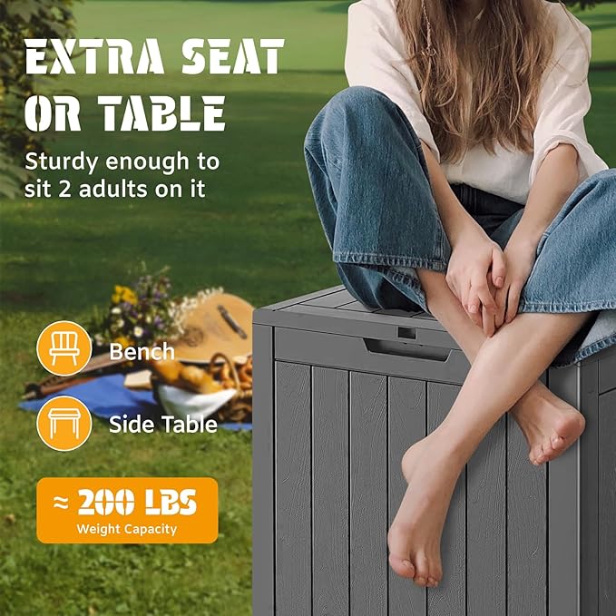 NUNU LAB 32 Gallon Outdoor Storage Box Waterproof, Outside Package Delivery Deck Boxes with Lockable Lid, Backyard Storage Bin For Garden Tools, Patio Cushions Accessories, Black