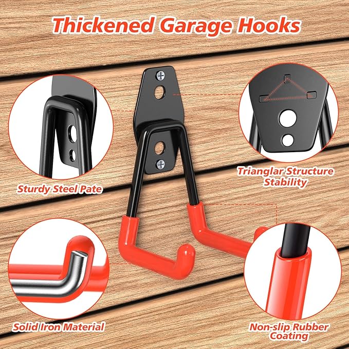 40 Pack Heavy Duty Garage Hooks,Solid Steel Wall Mount Hangers,with Anti-Slip Coating,for Hanging and Organising Ladder,Bike,Ropes,Broom,Garden,Yard and Power Tools