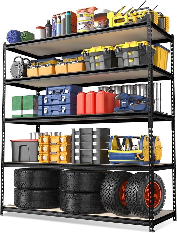WORKPRO 5-Tier Metal Garage Shelving, 48”W x 24”D x 72”H, Adjustable Storage Rack, Heavy Duty Shelf with Particle Board, 2500 lbs Load Capacity (Total) for Garage, Basement, Warehouse, Kitchen