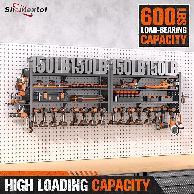 66" W Super Large Power Tool Organizer Wall Mount,Heavy Duty Cordless Tool Organizer with 18 Drill Holder,600 Lbs Capacity 4-Layer Garage Organization for Garage and Workshop (Black)