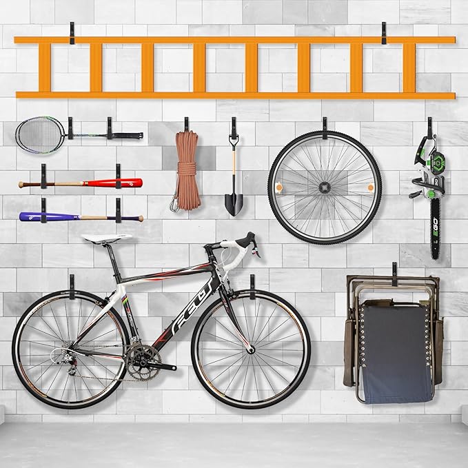 Heavy Duty Steel Hooks - Wall Mount Utility Hooks for Garage & Garden, Hose Hanger & U Hooks (4, Large)