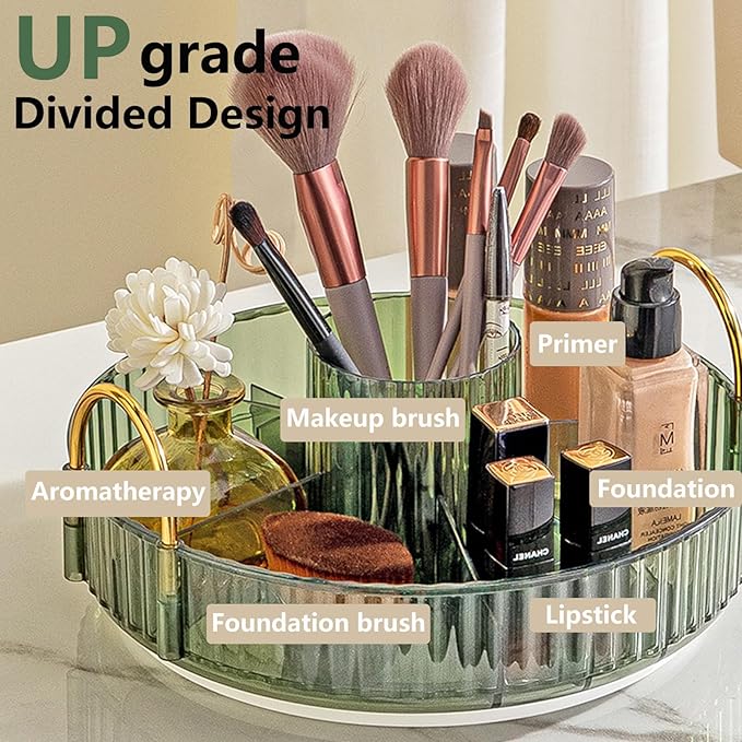 360 Rotating Makeup Organizer,2 Tier Large Capacity Make Up Organizers and Storage,Skincare Perfume Vanity Organizers,Bathroom Cosmetics Storage Organizer Countertop (Green)