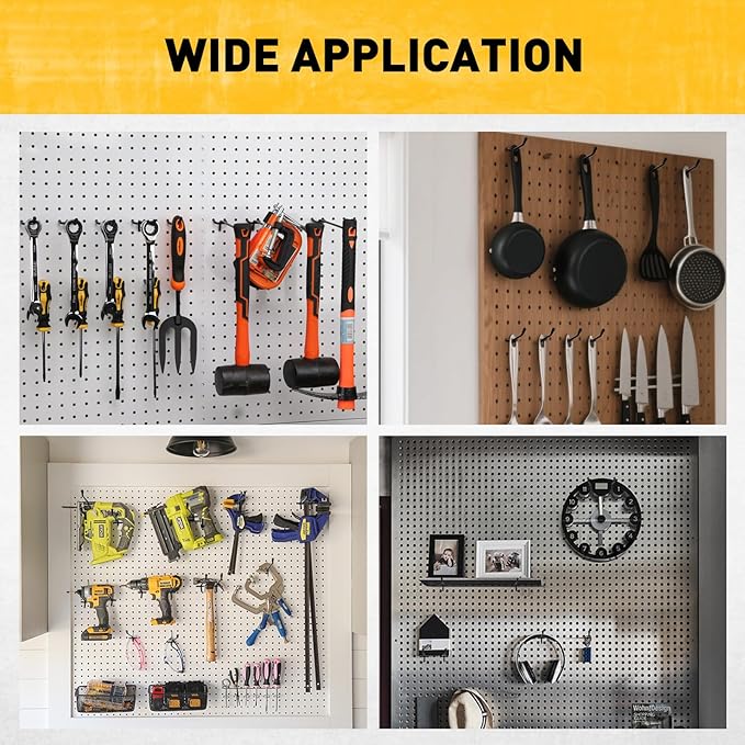 ELEAD 60-Piece 4 Inch Extra Thick Pegboard Hooks, Heavy Duty Peg Board Organizer Accessories, Peg Board Tool Hangers Fit for 1/4" Pegboard Hanging Tools Garage, Workshop, and Craft Storage