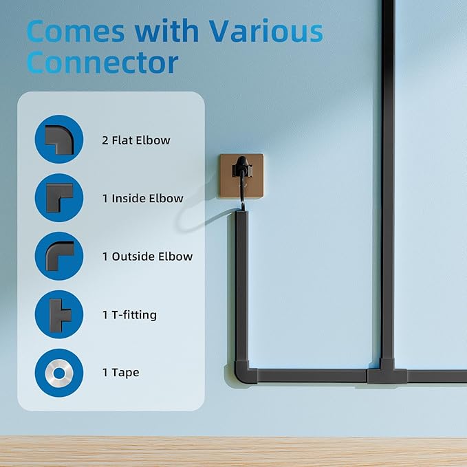 Yecaye 142in Wall Cord Hider for 2-3 Cords, On-Wall Cord Cover Channel, Cable Concealer, Cable Cover Cords Management for Home Office, W0.94in H0.47in, Black