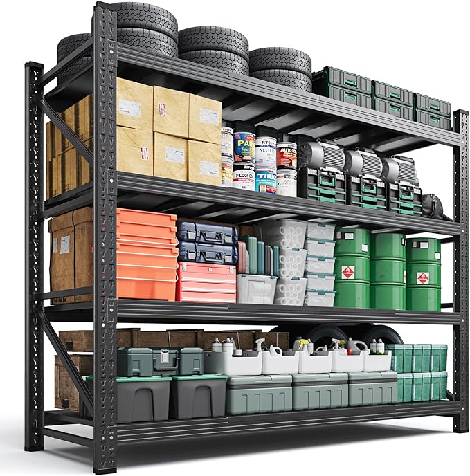 Letaya 71.3" W Metal Storage Shelves,5000LBS Heavy Duty Garage Shelving Units, 4 Tier Adjustable Utility Rack Shelf,Large Industrial Shelves,for Shop,Warehouse,Basement (71.3" W x 24" D x 70" H)