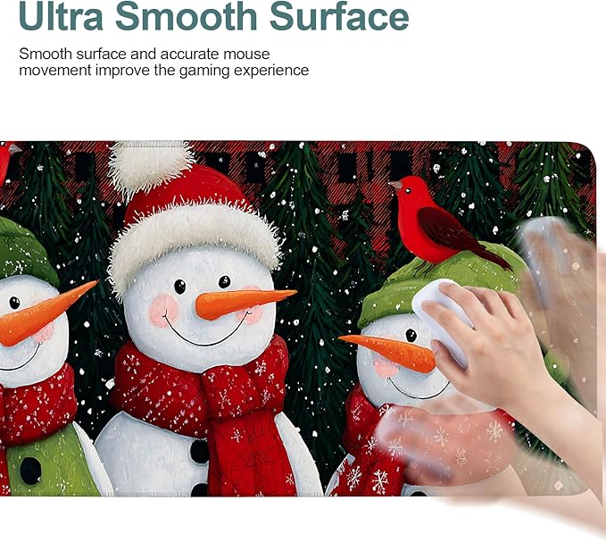 Three Snowmen Gaming Mouse Pad 31.5"x11.8"Desk Mat Anti-Slip Rubber Base & Durable Stitched Edges for Gamers Smooth Mouse Writing Surface for Desk Office/Home