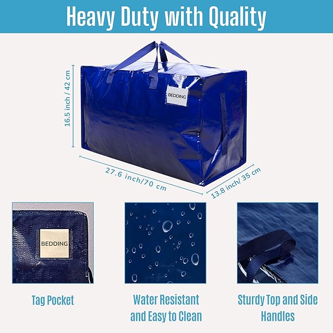 VENO 2 Pack Moving Bags and Large Christmas Decoration Storage Bins with lids. Alternative to Moving Boxes, Packing Supplies for College. Heavy Duty Totes (Blue, 2 Pack)
