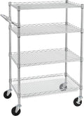 Finnhomy 4 Tier Heavy Duty Commercial Grade Rolling Cart with Handle Bar, Metal Wire Utility Cart with Wheels, Service Trolley on Wheels, Shelf Size 18" D x 30" W, NSF Listed, Chrome
