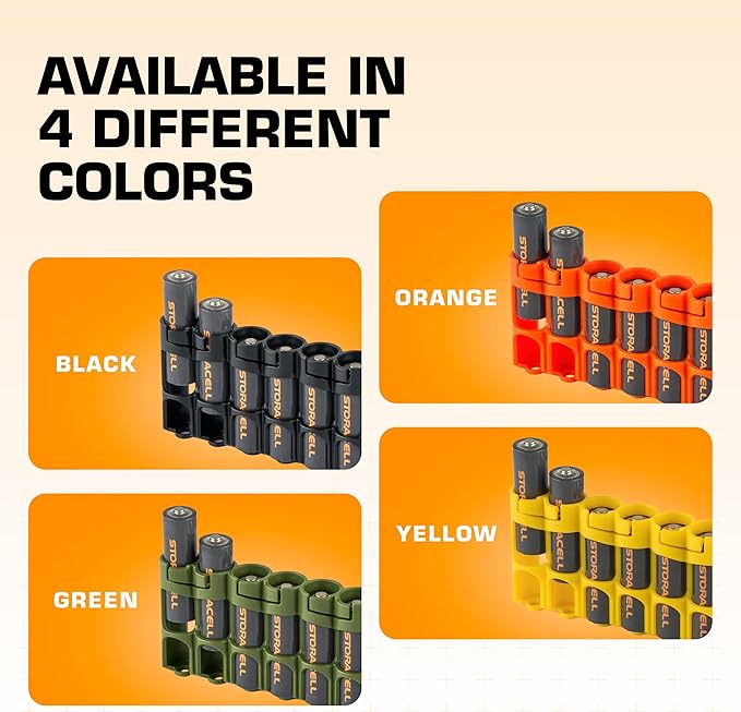 Storacell Slimline AA-6 Battery Storage Caddy and Dispenser (Pack of 2), Yellow, Holds 6 AA Batteries (Not Included), Durable & Compact Design, The Original Battery Caddy, Made in The USA
