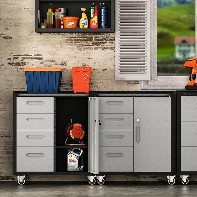 Tool Storage Cabinet, Rolling Tool Cabinet with 3 Drawers, Metal Storage Cabinet for Garage, Tool Room, Assembly Required(Black and Gray)