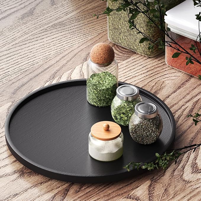 Lazy Susan Organizer for Kitchen,Bamboo Turntable for Cabinet,Pantry,Vanity,Large（Black）