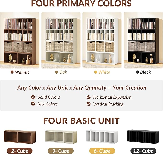 IOTXY DIY Modular Cube Bookcase - CubeXY Customizable Stackable Expandable Basic Shelving Units, 2-Cube Wooden Open Bookshelf for Miscellaneous Storage Organizer, Walnut