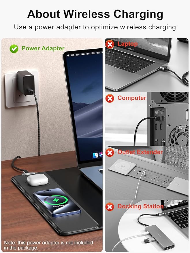 TopMade Mouse Pad with 15W Fast Wireless Charging, 35.43"x15.75" XXXL Large Gaming Waterproof Desk Pad with Ultra-Smooth Surface, Non-Slip Base, Classic Black Computer Desk Mat for MacBook, PC, Laptop