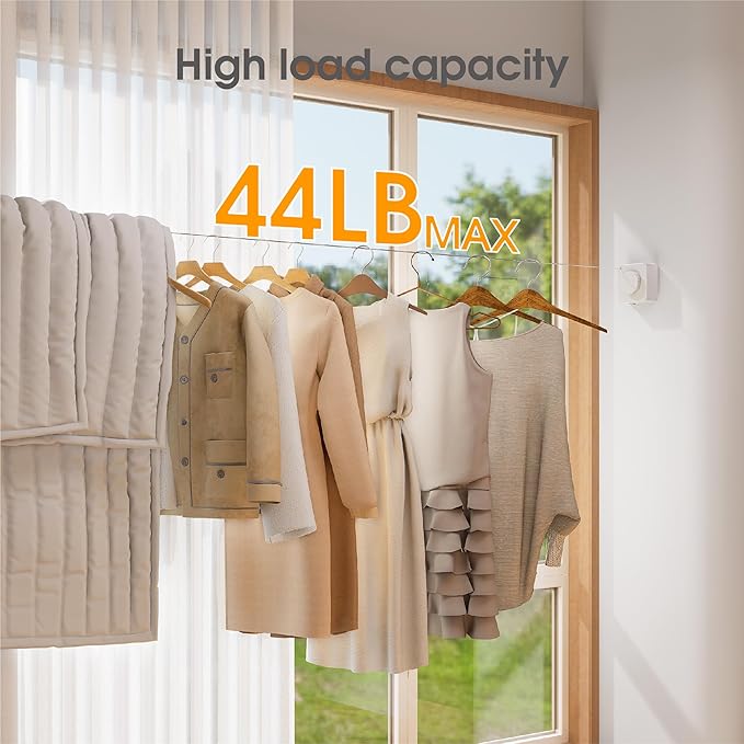 Retractable Heavy Duty Clothesline - Wall Mounted Indoor and Outdoor Laundry Drying Solution, 15.7ft Anti-Sagging Stainless Steel Rope (White)