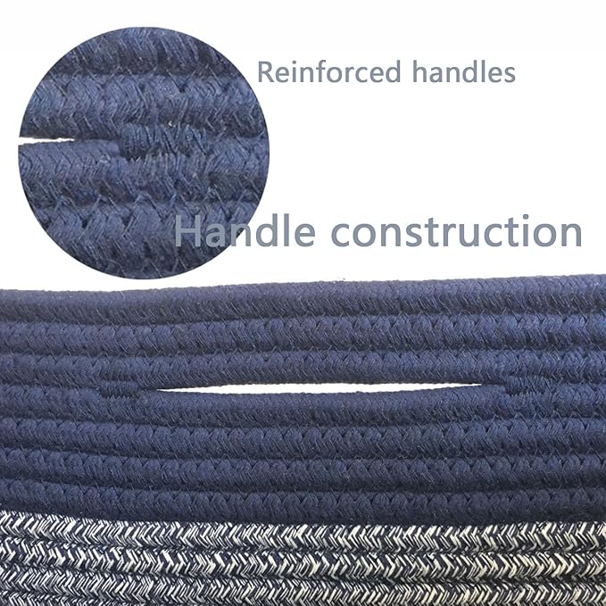 COMFY-HOMI Rectangular Cotton Rope Basket With Handles for Shelves|Dog Toy|Baby Gift - Dark Blue (13.5" x 11" x 9.5")