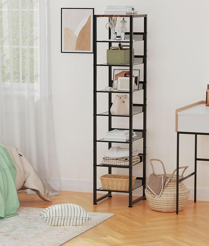 8 Tiers Vertical Shoe Rack, Corner Shoe Storage Organizer, Narrow Shoe Tower for 6 Pairs, Space Saving Sturdy Metal Shoe Shelf, Adjustable, Freestanding, for Entryway, Hallway, Living Room, Bedroom