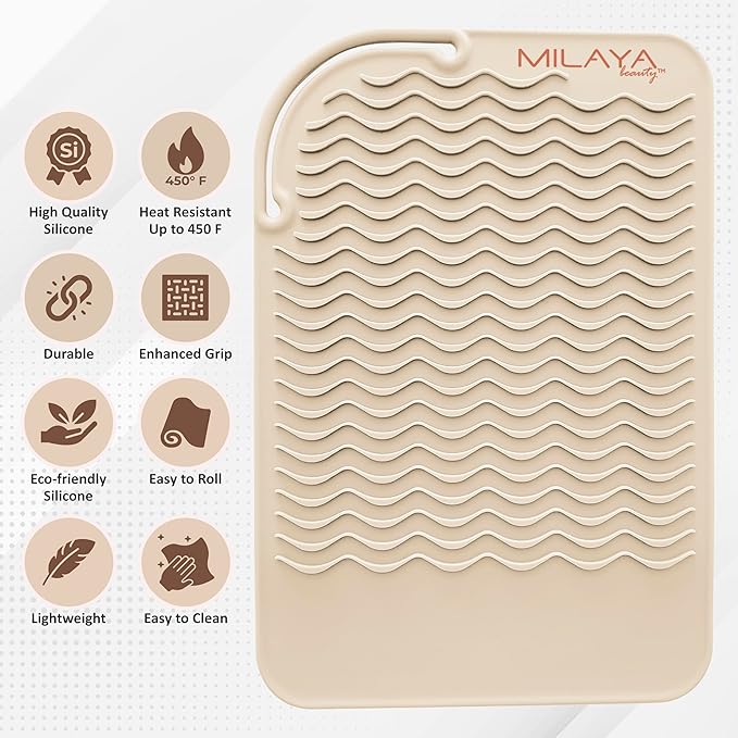 Vanity Accessories Heat Resistant Mat – Silicone Flat Iron & Curling Iron Holder, Non-Slip Vanity Mat & Hot Tool Mat for Home, Salon, or Travel Use
