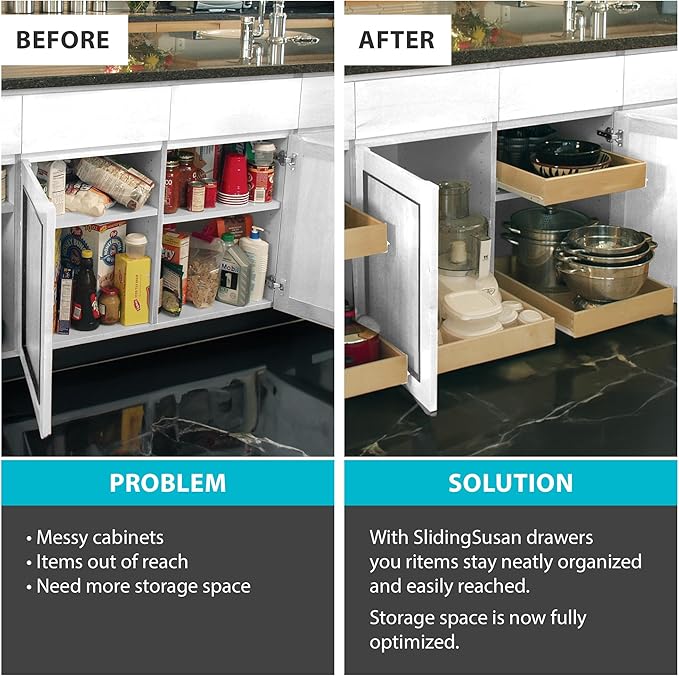 SlidingSusan Pull Out Drawer Organizer for Cabinets, Gliding Soft Close Shelves for Kitchen, Pantry, Bathroom, & Storage Organization, 9 Ply Baltic Birch, 14 Inch Wide x 21 Inch Deep