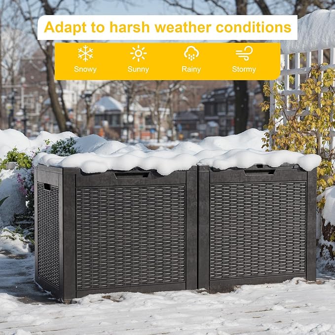 37 Gallon Outdoor Deck Box,Storage Lockable Waterproof Patio Furniture,Garden Tools,Cushions,Pool Accessories Outside Storage Resin Box(Black)