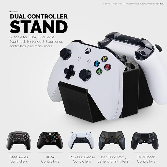 Game Controller Holder & Desktop Pen Organizer Stand With Ten Slots for Pens, Pencils, Stationery, Craft Tools & More - Universal Design for PS5 XBOX SERIES X ONE PS4 SWITCH PC Gamepads - D05 - Black
