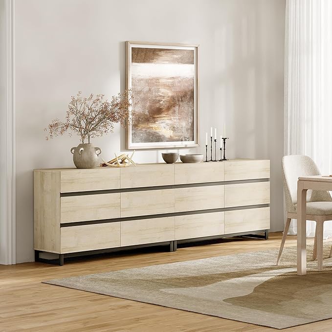 WAMPAT Dresser for Bedroom, Closet Organizers and Storage with 12 Drawers, Chest of Drawers with Metal Base, Modern Wooden Dresser for Living Room, Bedroom, Light Oak