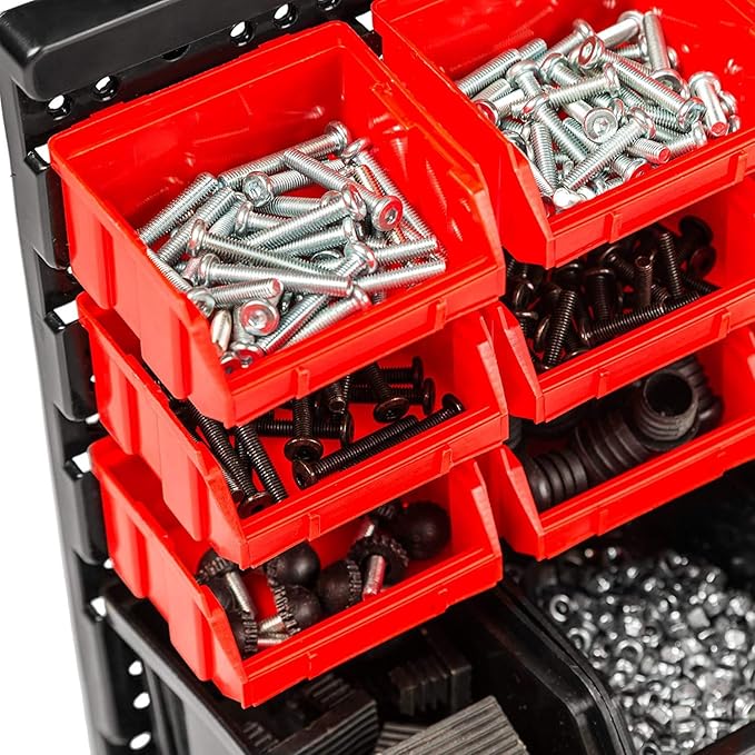Wall Mounted Storage Bins, 30 Wall Mount Tool Organizer Bins Plastic Parts Rack Container, Easy Access Compartments For Tools, Hardware, Crafts, Office Supplies And More, Blackred