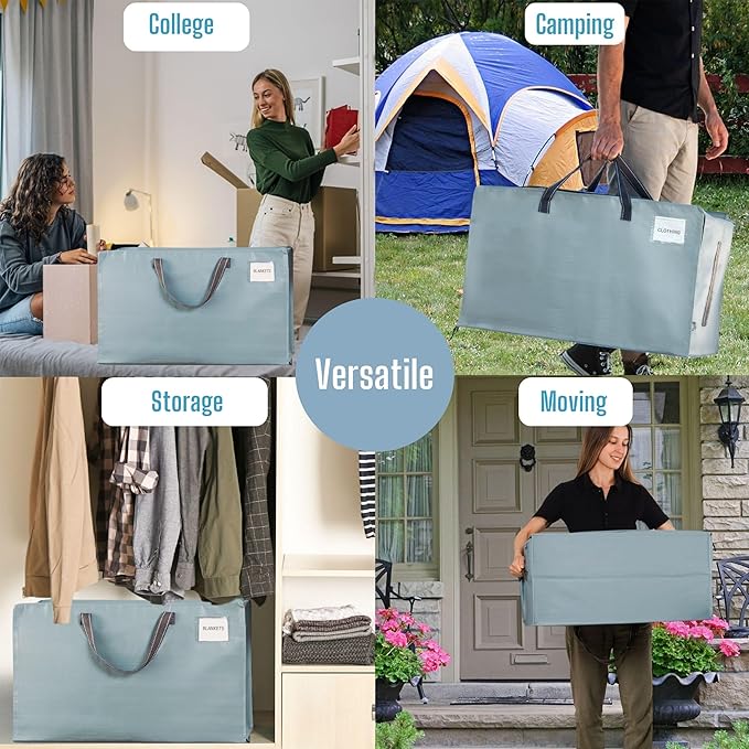 VENO 8 Pack Moving Bags and Large Christmas Decoration Storage Bins with lids. Alternative to Moving Boxes, Packing Supplies for College. Heavy Duty Totes (Light Blue Matte, 8 Pack)