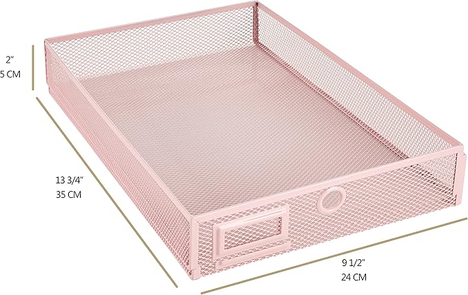 Annova Desk Organizer Wire Mesh 3 Tier Sliding Drawers Paper Sorter/Multifunctional/Premium Solid Construction for Letters, Documents, Mail, Files, Paper, Kids' Art Supplies (Light Pink)