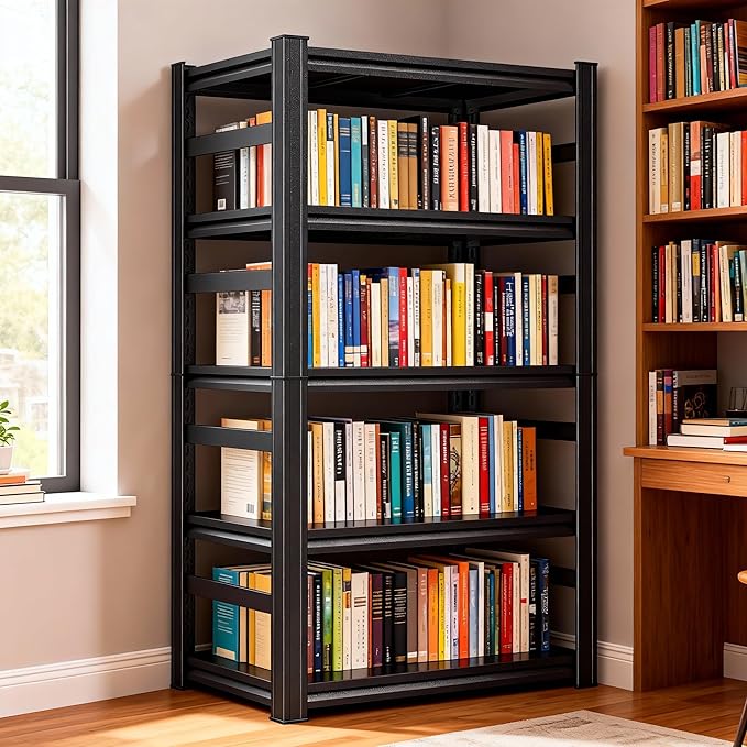 5 Tier Shelving Unit with Sides, Metal Metal Bookshelf,32" W x 16" D X 63”H Multi-Purpose Home Office Shelves,Decorative/Display/Storage & Organizer, Adjustable, Heavy Duty