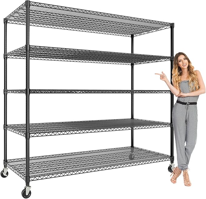 GarveeHome 82"H Storage Shelves with Wheels, 5-Tier Metal Shelving Unit Heavy Duty 3300LBS Load, Adjustable Garage Shelving Wire Rack Shelves, for Pantry Room,Kitchen, Warehouse, Basement,24"D x 59"W