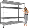 GarveeHome 82"H Storage Shelves with Wheels, 5-Tier Metal Shelving Unit Heavy Duty 3300LBS Load, Adjustable Garage Shelving Wire Rack Shelves, for Pantry Room,Kitchen, Warehouse, Basement,24"D x 59"W