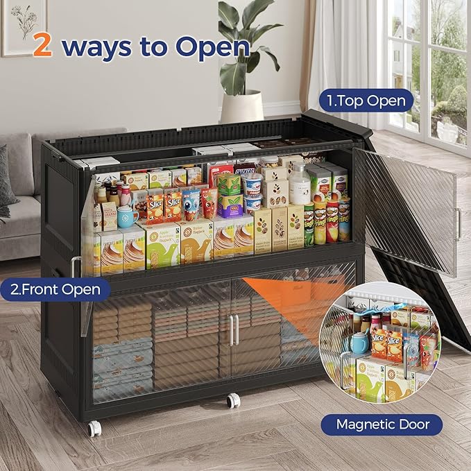 240GAL Extra Large Storage Bins with Lid, 960QT Collapsible Organizer with Wheels, Stackable Closet Cabinet with Doors, Folding Storage Containers for Home, Office, Kitchen, 3Pack Black