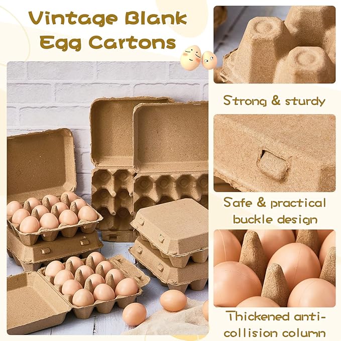 Rtteri 100 Pieces Paper Pulp Egg Cartons 3x4 Style Vintage Blank Egg Cartons for Fresh Duck Quail Storage Kitchen Family Farmhouse