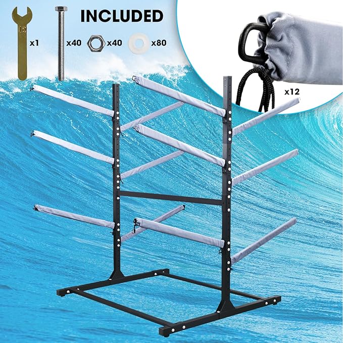 Adjustable Kayak Storage Rack, Freestanding Sup Storage Stand, Weatherproof Canoe Holder, Heavy Duty Paddleboard Bracket, Surfboard Bracket for Indoor, Outdoor, Garage, Shed, Dock…