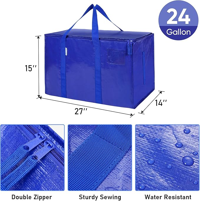 TICONN 16 Pack Extra Large Moving Bags with Zippers & Carrying Handles, Heavy-Duty Storage Tote Moving Boxes for Space Saving