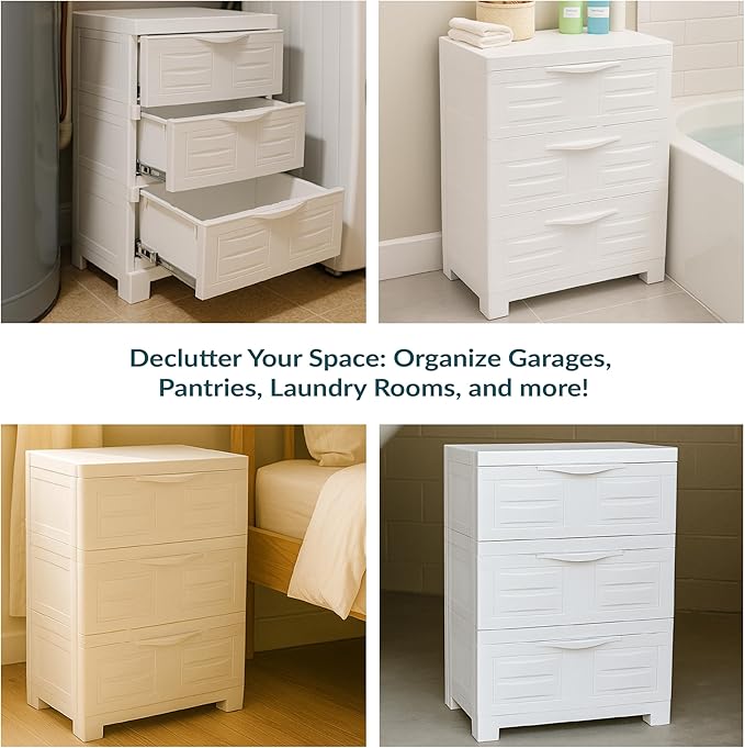 Sunnydaze 3-Tier Storage Cabinet with Drawers - Indoor or Garage Plastic Storage Drawers Organizer - 29.5" H - Garage, Office, Home, Laundry Room - Speckled White