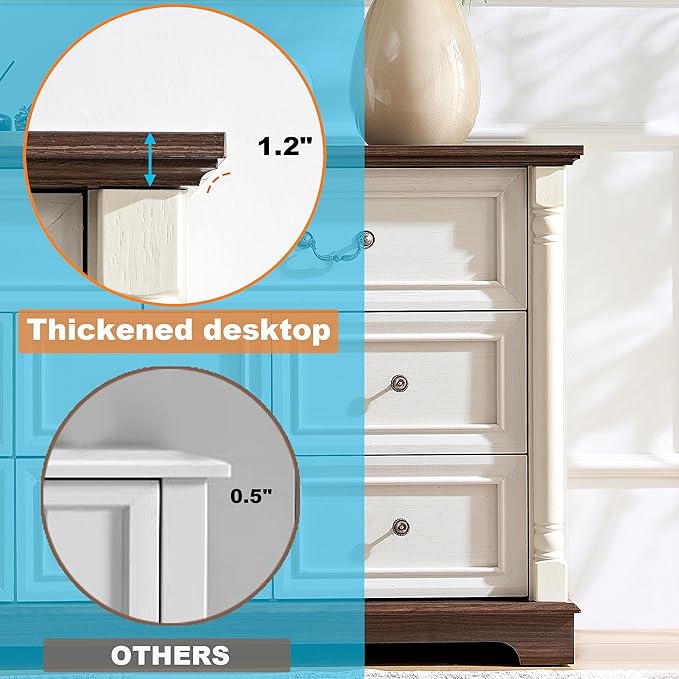 Farmhouse 8 Drawer Dresser with Roman Column Design, 54" Long Wood Chest of Drawers for Bedroom,Living Room, Antique White