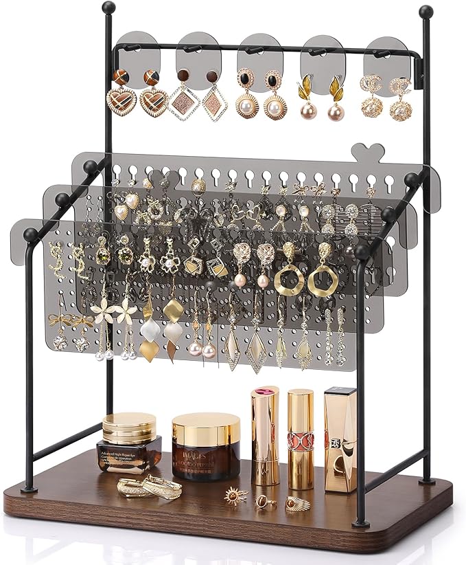 Earring Organizer, Earring Holder Display Stand with 3 Earring Storage Pegboards 568 Holes, Jewelry Organizer with Hook Rack for Stud Earrings Necklace, Acrylic Large Jewlery Hanger Towers for Women