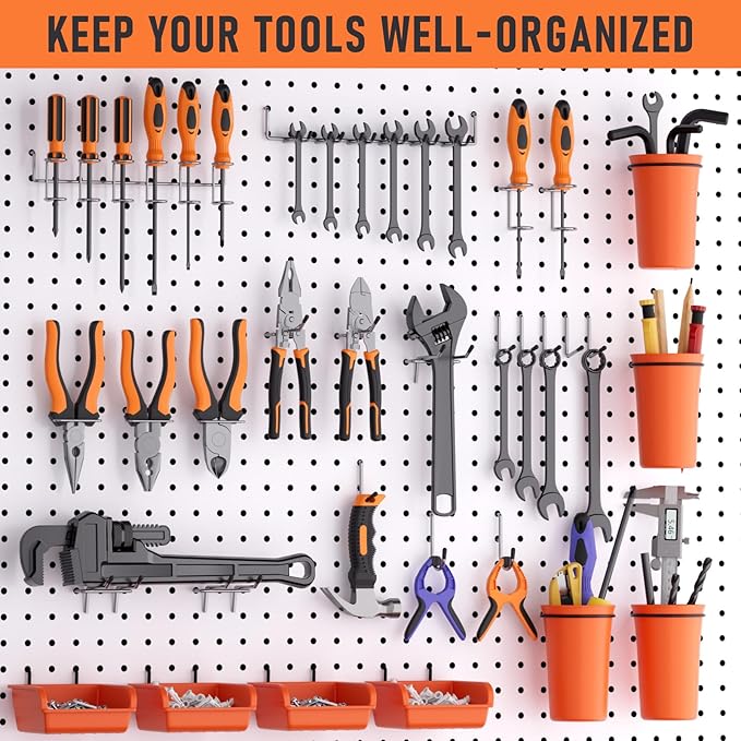 INCLY 280PCS Upgraded Pegboard Accessories Organizer Kit, Peg Board Hooks Assortment with Bins & Cups for Organizing Tools, Fit 1/8 or 1/4 inch Pegboard for Garage Workshop Wall Hanging Tools