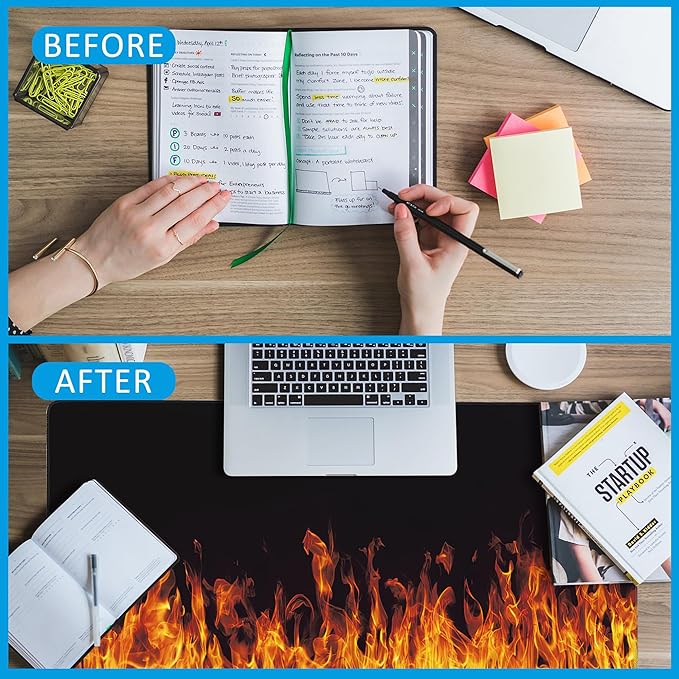 Fire Flames Large Gaming Mouse Pad,Waterproof Desk Mat for Desktop,Non-Slip Rubber Base Mousepad with Stitched Edges for Laptop Office and Home 35.4X15.7 Inch