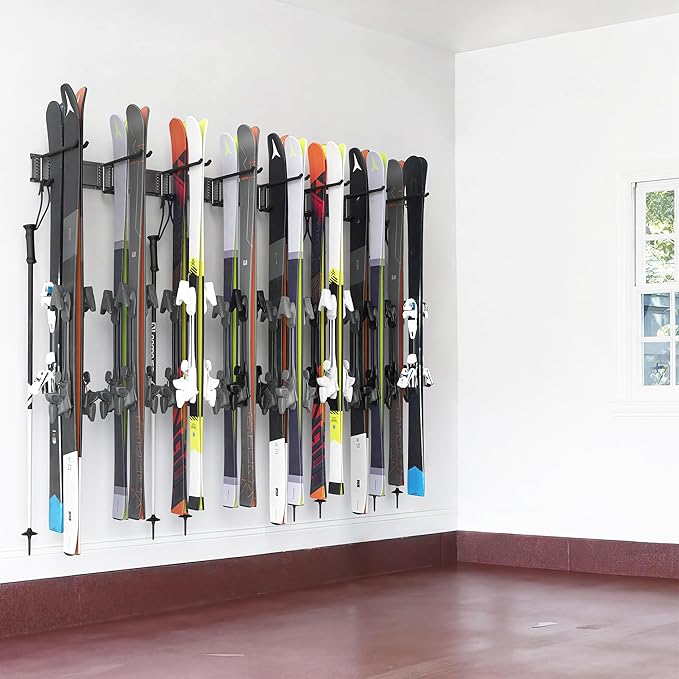 Ultrawall Ski Rack, Wall Mounted Ski Storage for Garage Storage Organizer System, 16 Pairs of Skis Holder for Home Shed, Holds Up to 600lbs