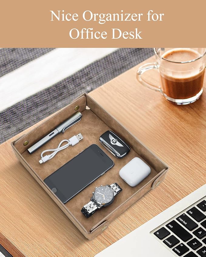 CASIRENA Father's Day Gifts Faux Leather Valet Tray Organizer for Men - Catch-All Tray for Entryway Table Key, Wallet, Watch, Coin Change, Phone, Dresser EDC Dump Jewelry, Bedside Nightstand Desk-top