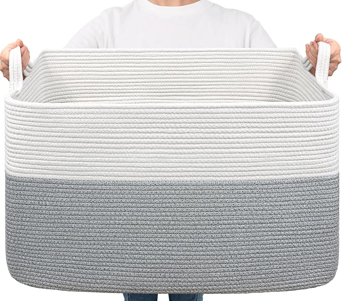 Goodpick Large Blanket Storage Baskets for Organizing, Woven Basket for Blankets, Clothes, Toy Basket Storage Kids, Rectangle Rope Baskets for Storage, 23.6" x 15.7" x 13.8"