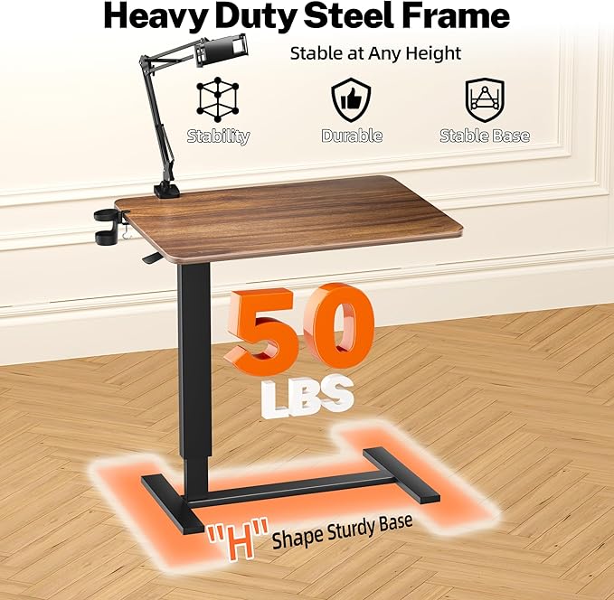 Adjustable Overbed Bedside Table with Wheels(31.2" W), Hospital Bed Table Over The Bed, Mobile Standing Desk Rolling Computer Cart, Laptop Desk with Cup Holder, Phone & Tablet Holder