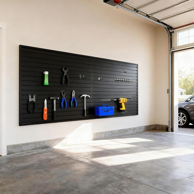 Yuzzy Slat Wall Paneling 4 x 8ft, Garage Slatwall Panel Wall Storage Systems, Heavy Duty PVC Garage Wall Organization (Black)