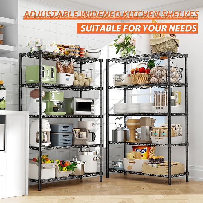 Storage Shelves Heavy Duty, 36" L x 14" W x 72" H Garage Wire Shelving Unit Loads 1750LBS, 5-Tier Adjustable Metal Industrial Utility Shelf Rack for Kitchen, Laundry Room, Pantry, Warehouse, Basement