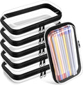 Sanwuta 6 Pcs Clear Hard Zipper Case Hard Plastic Zipper Pouches Transparent Makeup Bag Pencil Pouches for Travel Snacks Christmas Trinket Storage Organizer Box(Black,7.48 x 3.94 x 2 Inch)