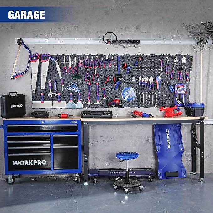 WORKPRO Metal Pegboard 16”x 32” Steel Panel with Round Holes & Vertical Slots 3-Pack, Black Heavy Duty Garage Peg Board Wall Pegboard for Wood Working Work Shop, Craft Room Organization